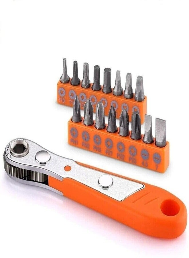 ZSIGNS 12-Pieces 1/4" Mini Ratchet Wrench and Bit Set, S2 Screwdriver Bits with 1/4-Inch Drive High Torque Offset Reversible Mini Ratcheting Offset Screwdriver, Pocket Size - Image 1
